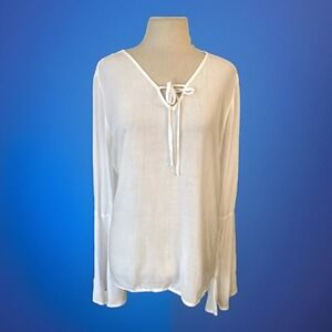 Bella Dahl Shirt White Size Small Tie long bell sleeve Women
